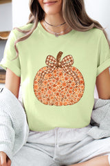 US3001-E3135 Floral Fall Pumpkin Graphic Tee $12.5