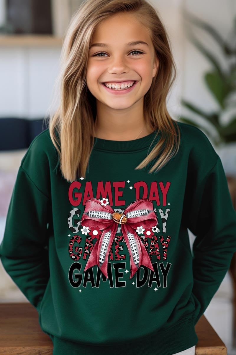 UL180B-E3093Z Red Silver Football Game Day Bow Kids Sweatshirt $20