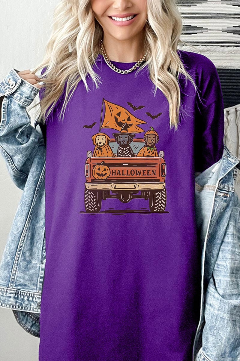 5000P-E3150 Halloween Truck Dogs Graphic Plus Heavy Cotton Tee $12.75
