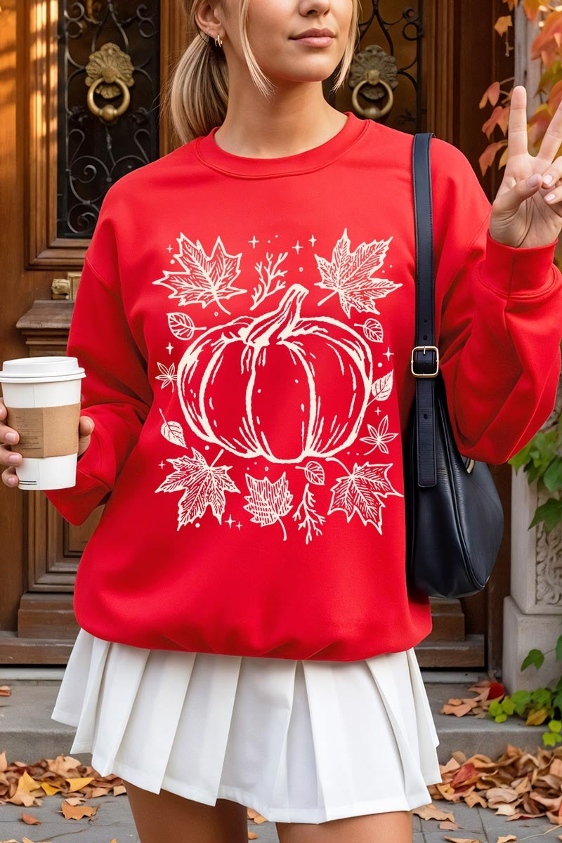 UL180P-E3162 Fall Pumpkin Graphic Plus Sweatshirt $25