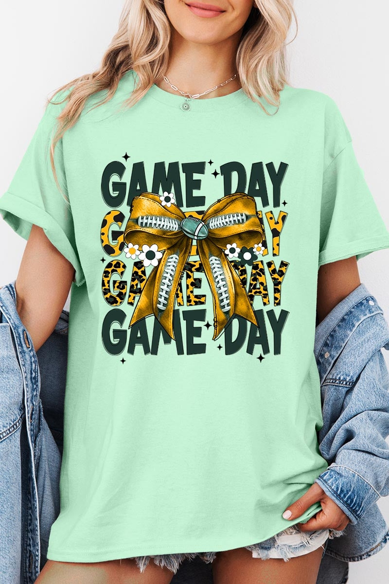 5000-E3090 Yellow Football Game Day Bow Heavy Cotton Tee $9