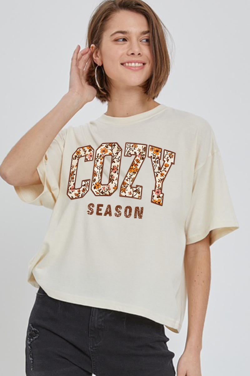 CTS-E3082 Cozy Season Graphic Relaxed Crop Top $11