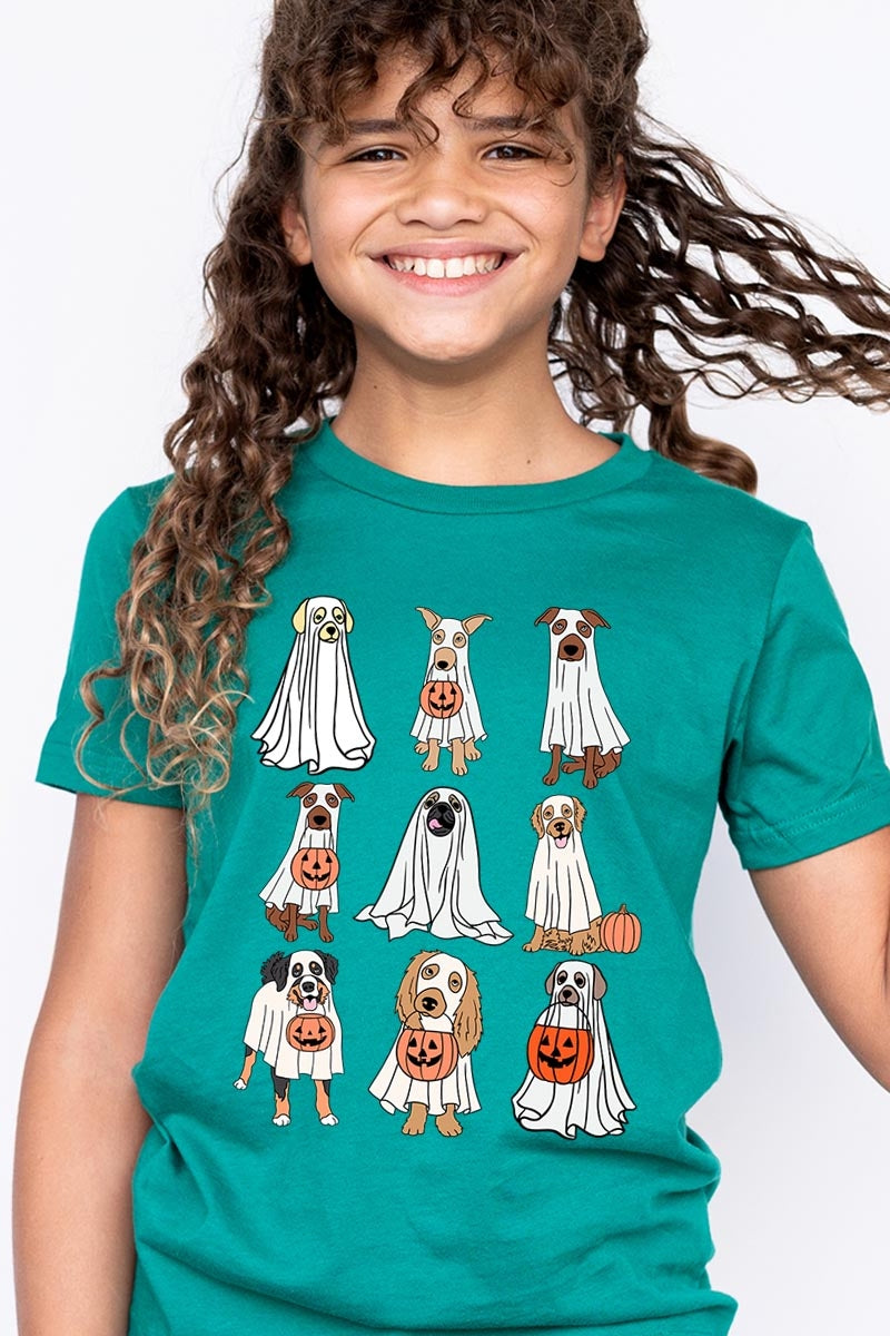 US3001Y-E3106Z Halloween Ghost Dog Kids Graphic Tee $11
