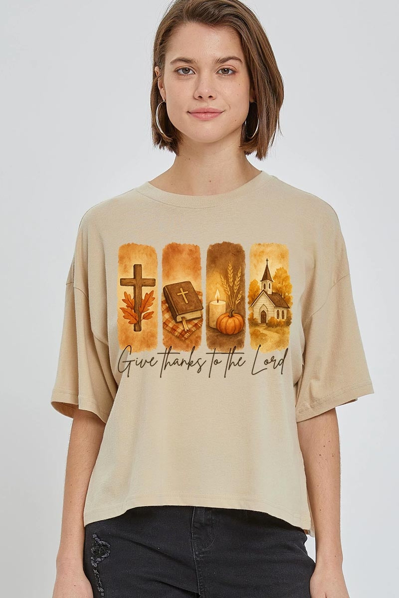 CTS-E3169 Give Thanks To The Lord Graphic Relaxed Crop Top $11