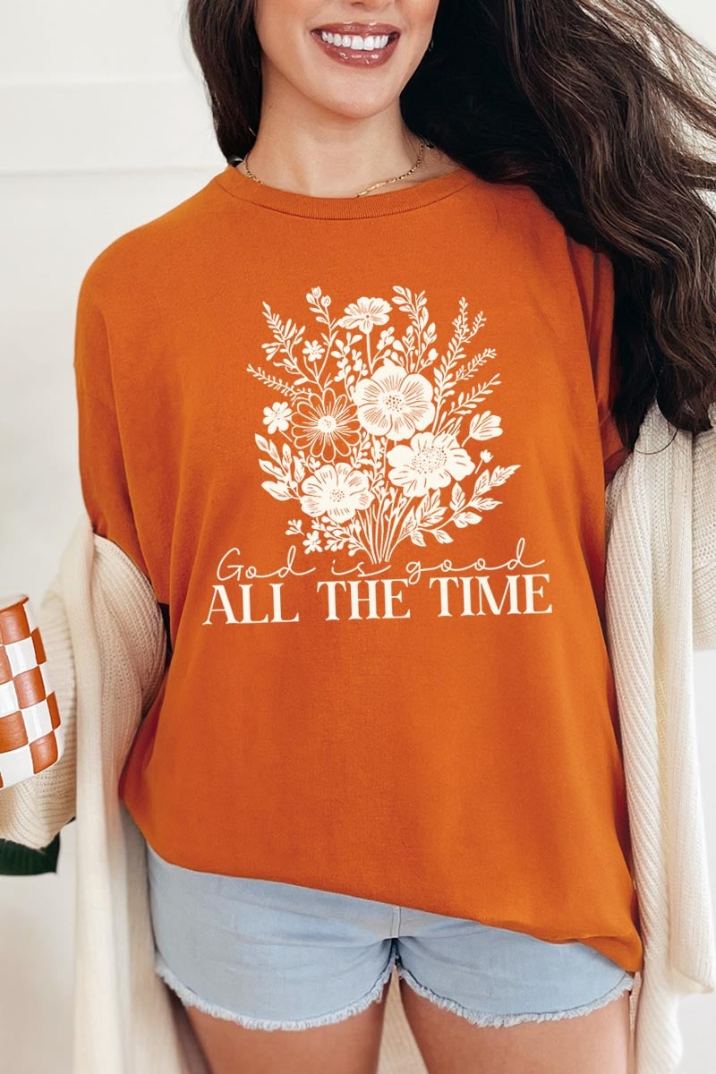 5000-E3116 God Is Good Floral Graphic Heavy Cotton Tee $9