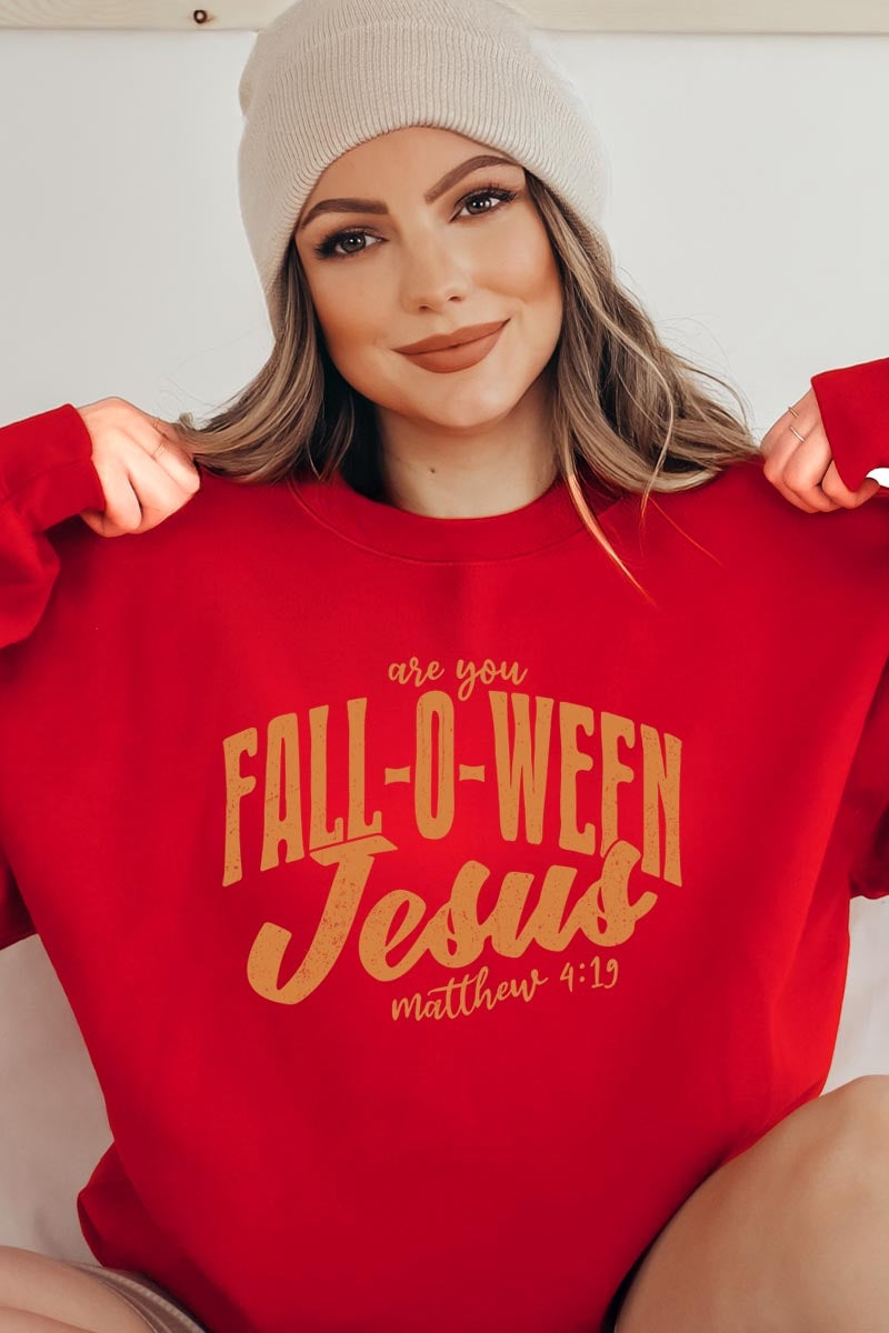 UL180P-E3143 Are You Fall O Ween Jesus Graphic Plus Sweatshirt $25