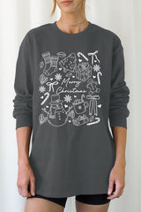 UL240-E3181 Christmas Doodle Graphic Long Sleeve Tee $13.75