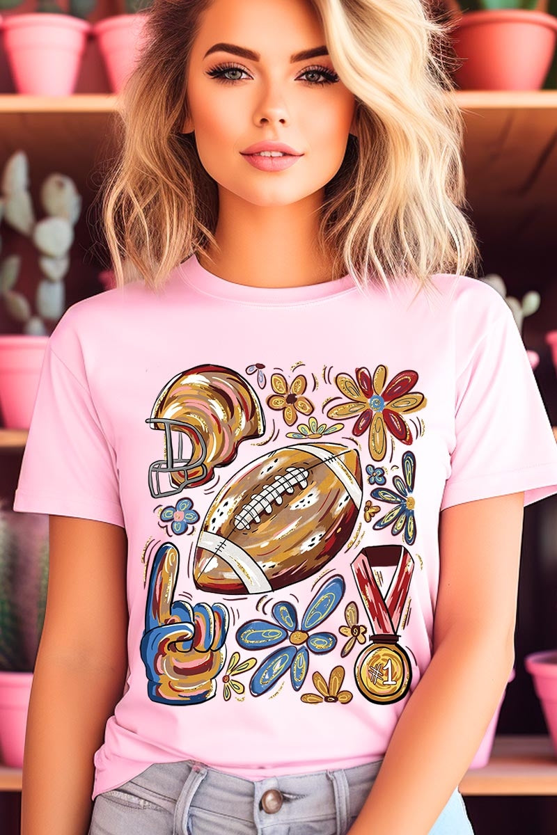 US3001-E3072 Retro Floral Football Graphic Tee $12.5
