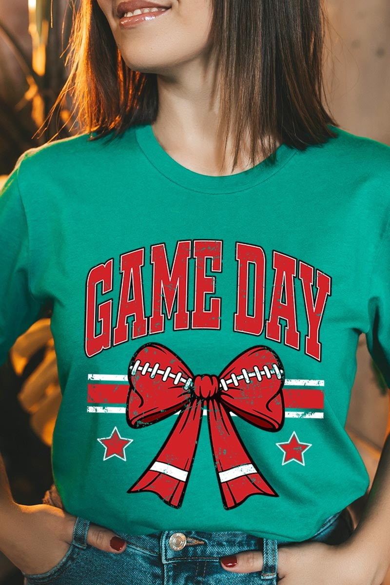 US3001P-E3062 Red Game Day Football Bow Graphic Plus Tee $16