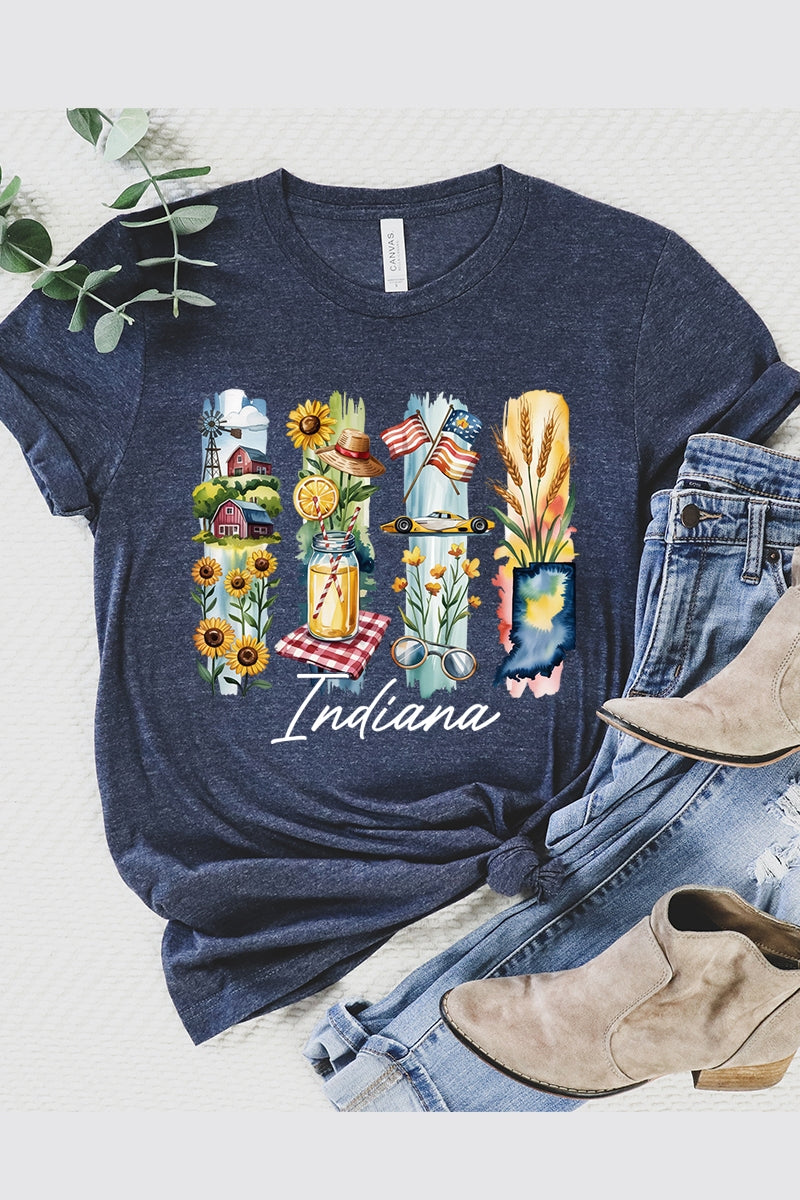 US3001P-E3061IN Indiana State Brushstroke Graphic Plus Tee $16