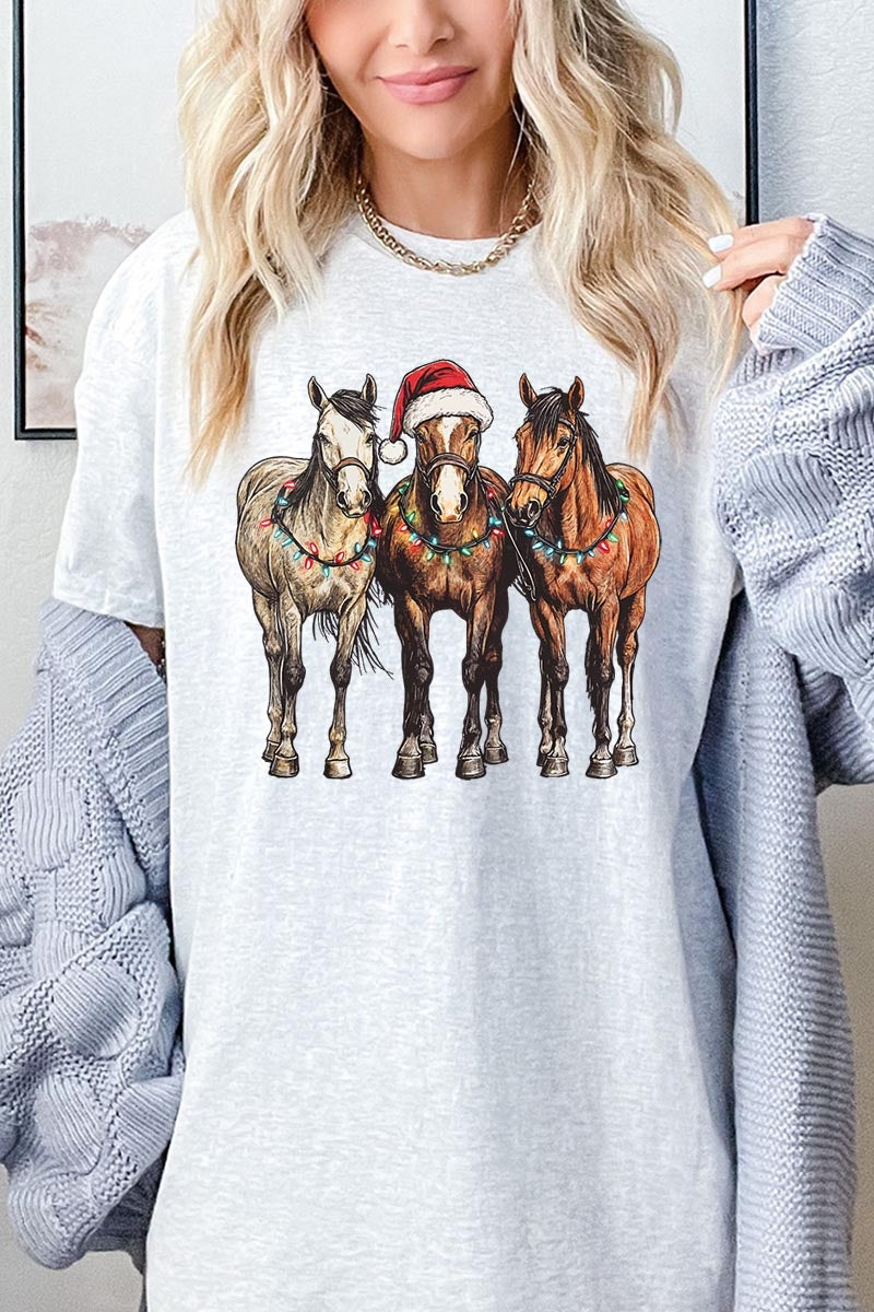 5000P-E3182 Christmas Horses Graphic Plus Heavy Cotton Tee $12.75