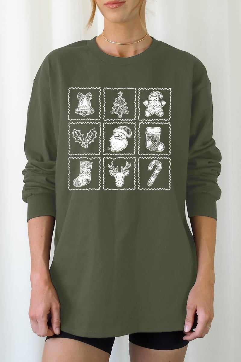 UL240P-E3215 Christmas Icons Graphic Plus Long Sleeve Tee $17