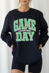 UL240-E3128 Green Gingham Game Day Graphic Long Sleeve Tee $13.75