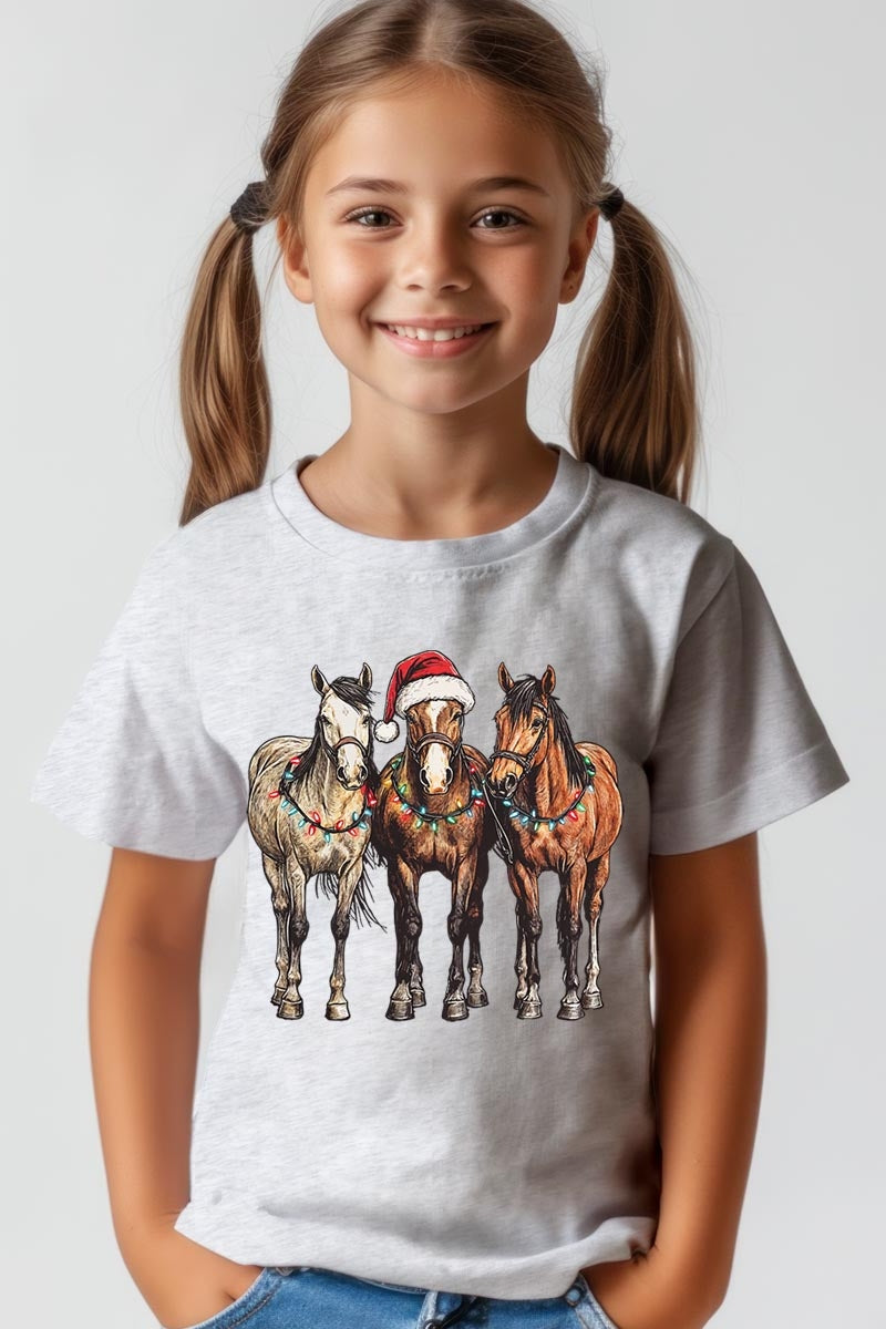 US3001Y-E3182Z Christmas Horses Kids Graphic Tee $11