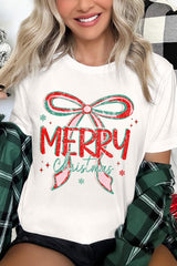 US3001P-E3197 Merry Christmas Bow Graphic Plus Tee $16