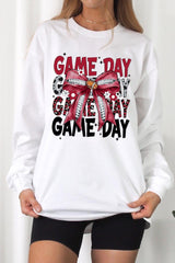 UL240-E3093 Red Silver Football Game Day Bow Long Sleeve Tee $13.75