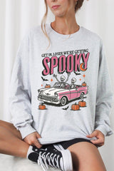 UL240-E3142 Spooky Skeleton Graphic Long Sleeve Tee $13.75