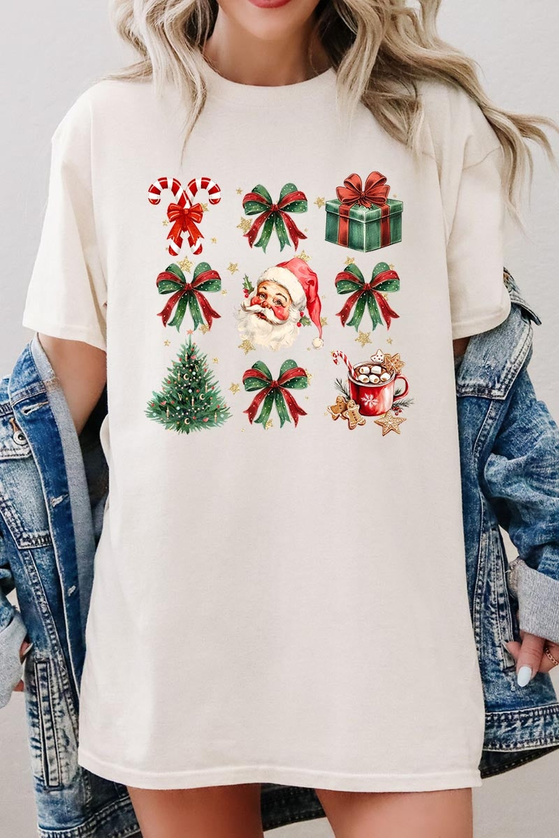 5000-E3217 Santa Gifts & Bows Christmas Graphic Heavy Cotton Tee $9