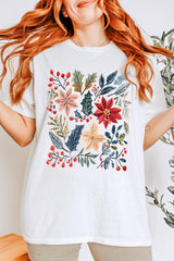 5000P-E3186 Floral Christmas Graphic Plus Heavy Cotton Tee $12.75