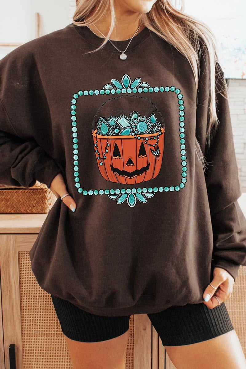 UL180-E3140 Halloween turquoise pumpkin Graphic Sweatshirt $20