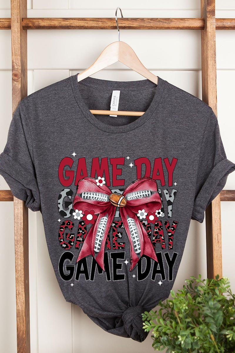 US3001P-E3093 Red Silver Football Game Day Bow Graphic Plus Tee $16