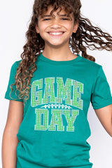 US3001Y-E3128Z Green Gingham Game Day Kids Graphic Tee $11