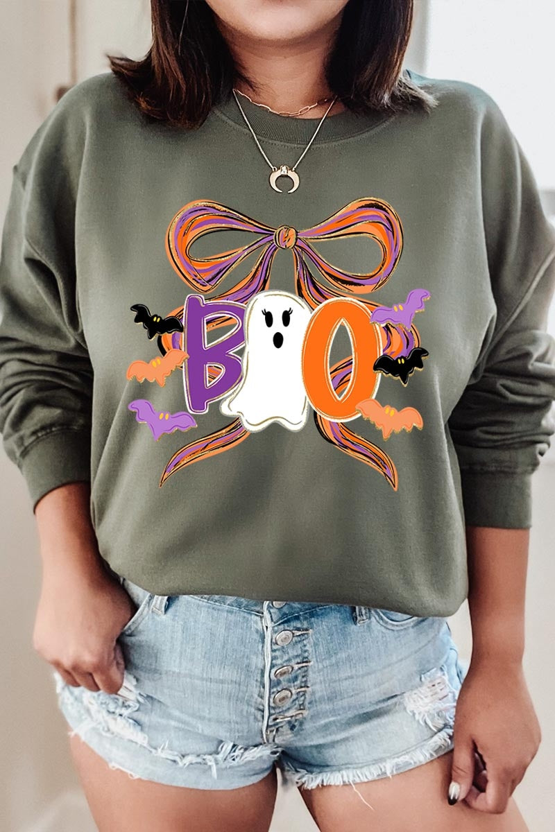 UL180-E3120 Boo Brushstroke Bow Graphic Sweatshirt $20