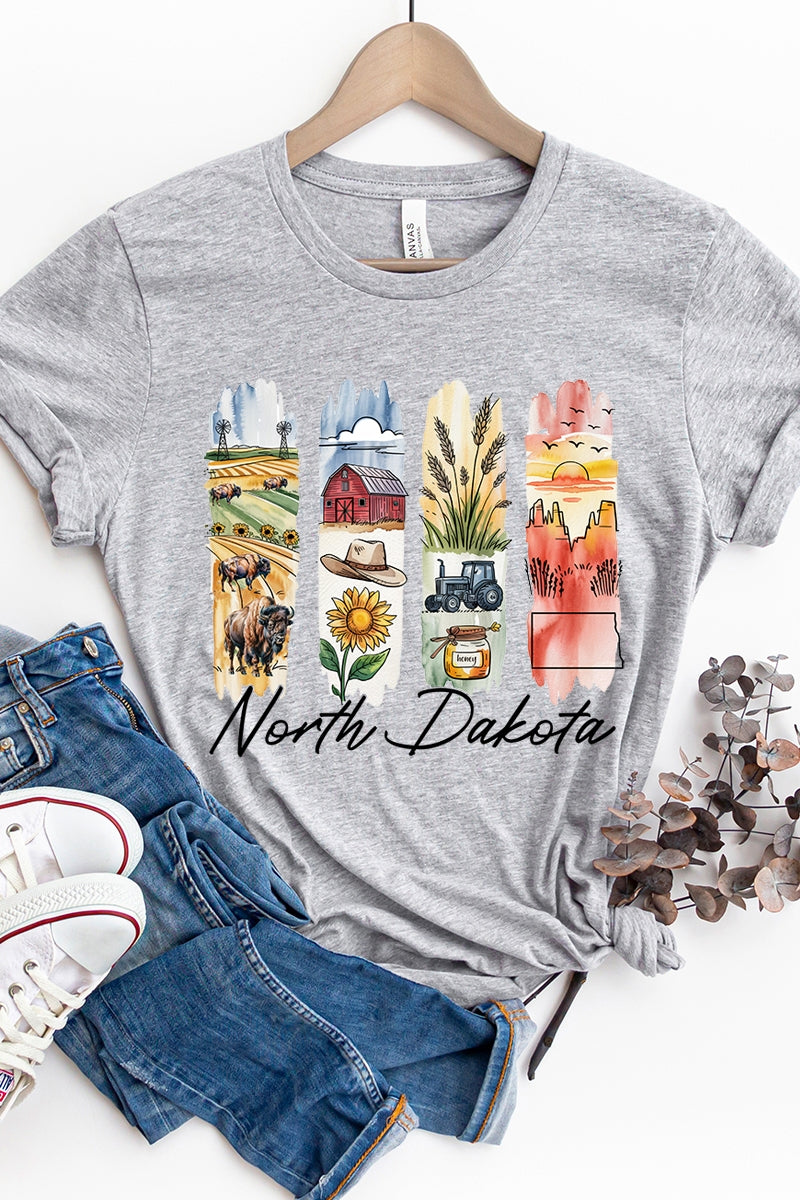 US3001-E3061ND North Dakota State Brushstroke Graphic Tee $12.5