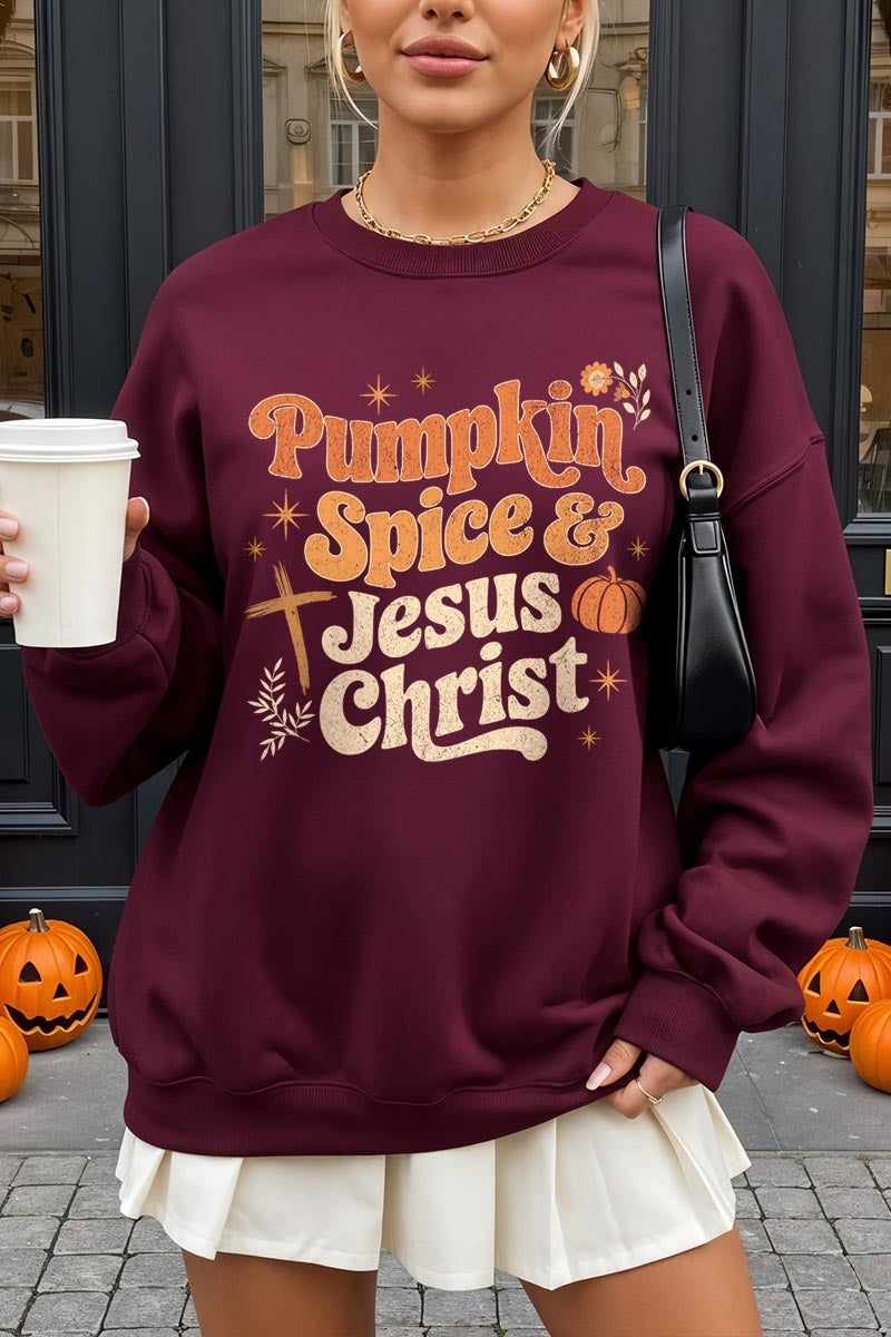 UL180-E3164 Pumpkin Spice & Jesus Graphic Sweatshirt $20