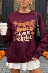 UL180P-E3164 Pumpkin Spice & Jesus Graphic Plus Sweatshirt $25