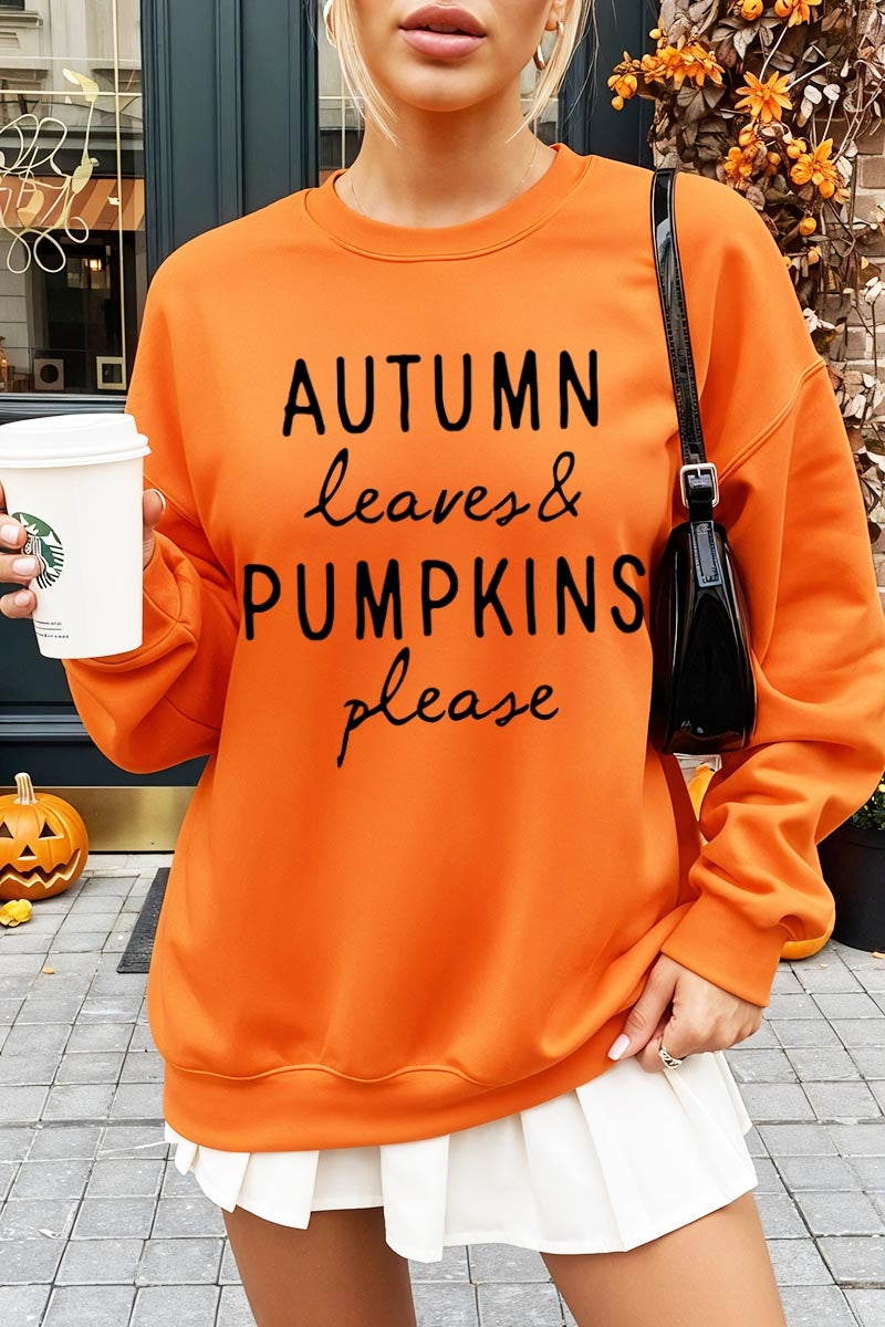 UL180-E3158 Autumn Leaves Pumpkins Graphic Sweatshirt $20