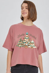 CTS-E3185 Howdy Christmas Graphic Relaxed Crop Top $11