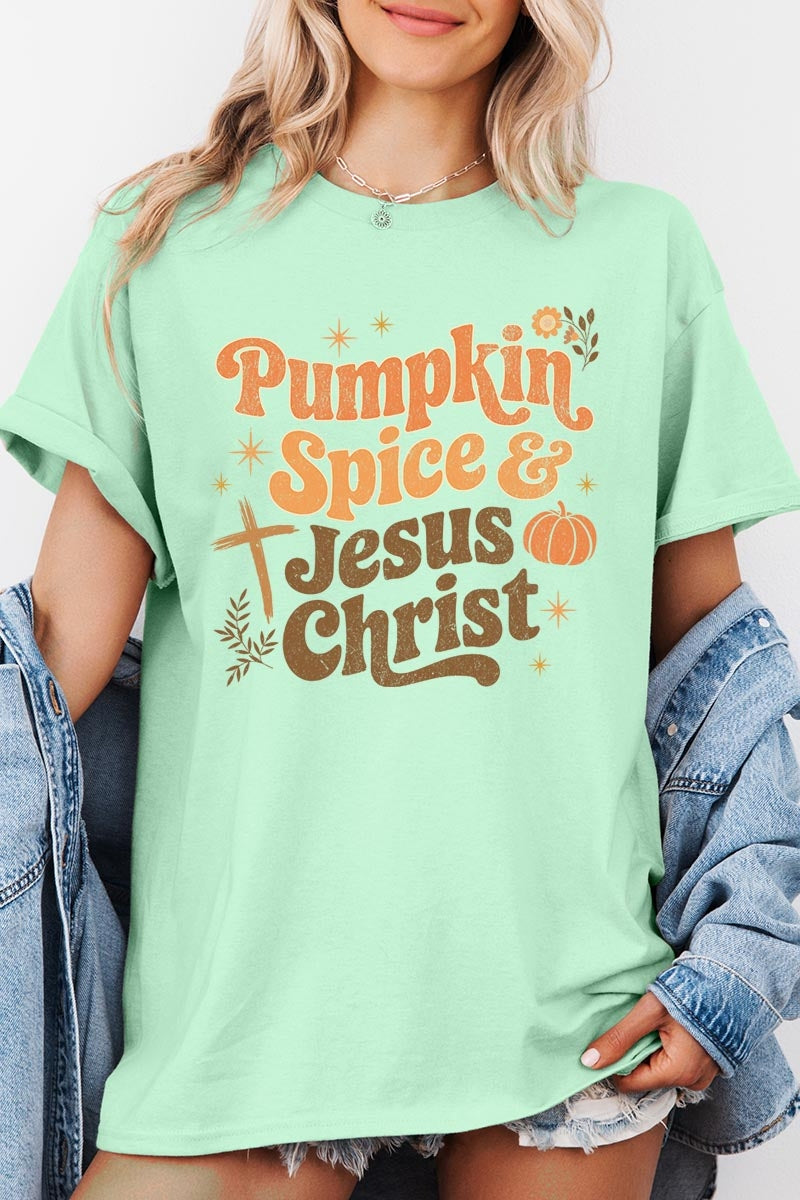 5000-E3164 Pumpkin Spice & Jesus Graphic Heavy Cotton Tee $9