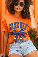 US3001P-E3065 Blue Game Day Football Bow Graphic Plus Tee $16