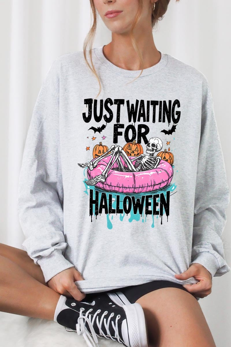 UL240-E3138 Just Waiting For Halloween Graphic Long Sleeve Tee $13.75
