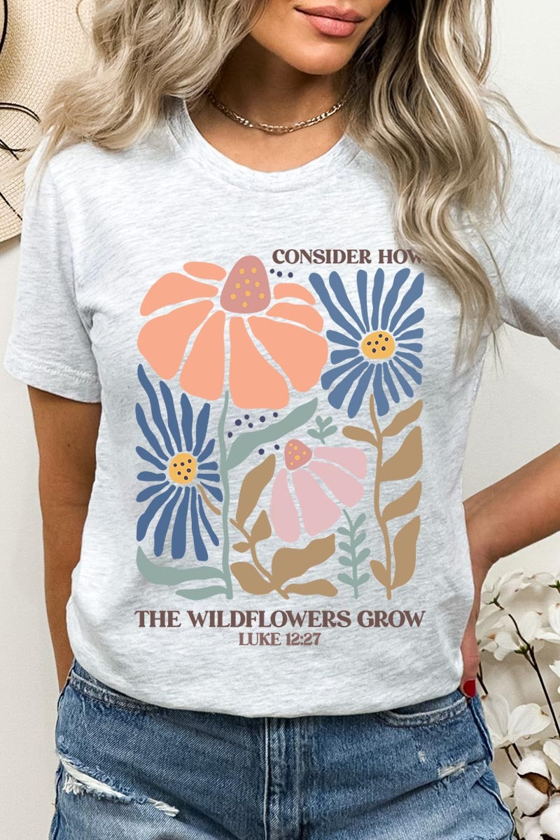 US3001P-E3067 Consider the Wildflowers Graphic Plus Tee $16