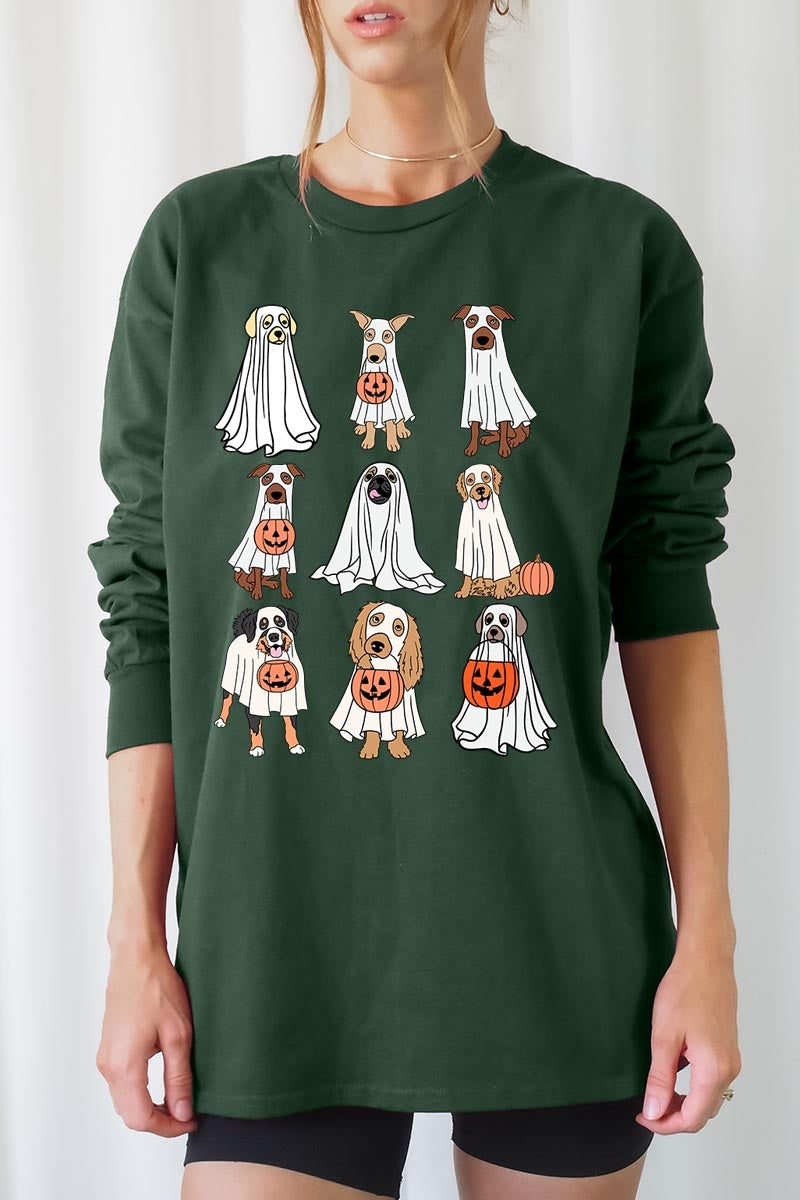 UL240-E3106 Halloween Ghost Dog Graphic Long Sleeve Tee $13.75