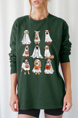 UL240-E3106 Halloween Ghost Dog Graphic Long Sleeve Tee $13.75