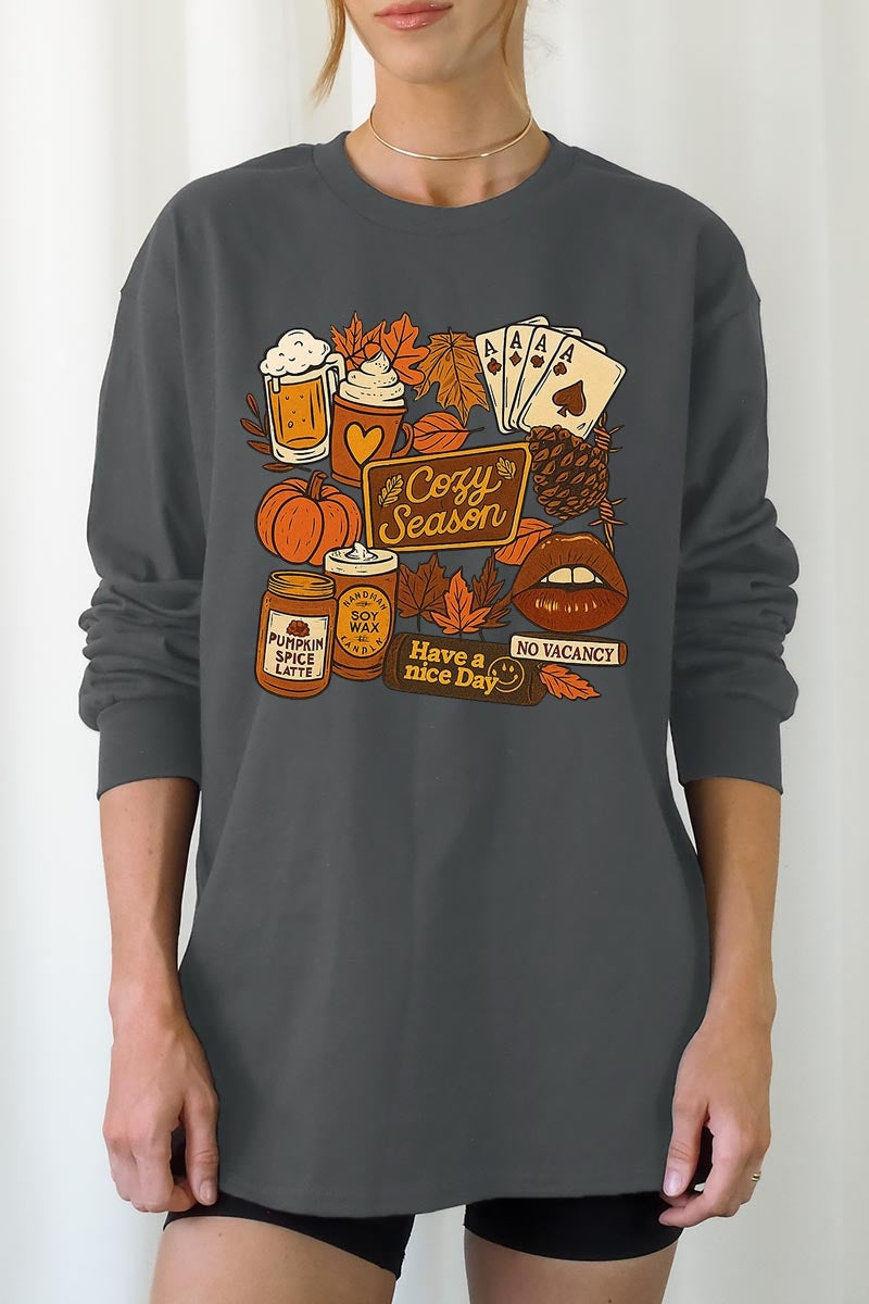 UL240P-E3119 Retro Fall Collage Graphic Plus Long Sleeve Tee $17