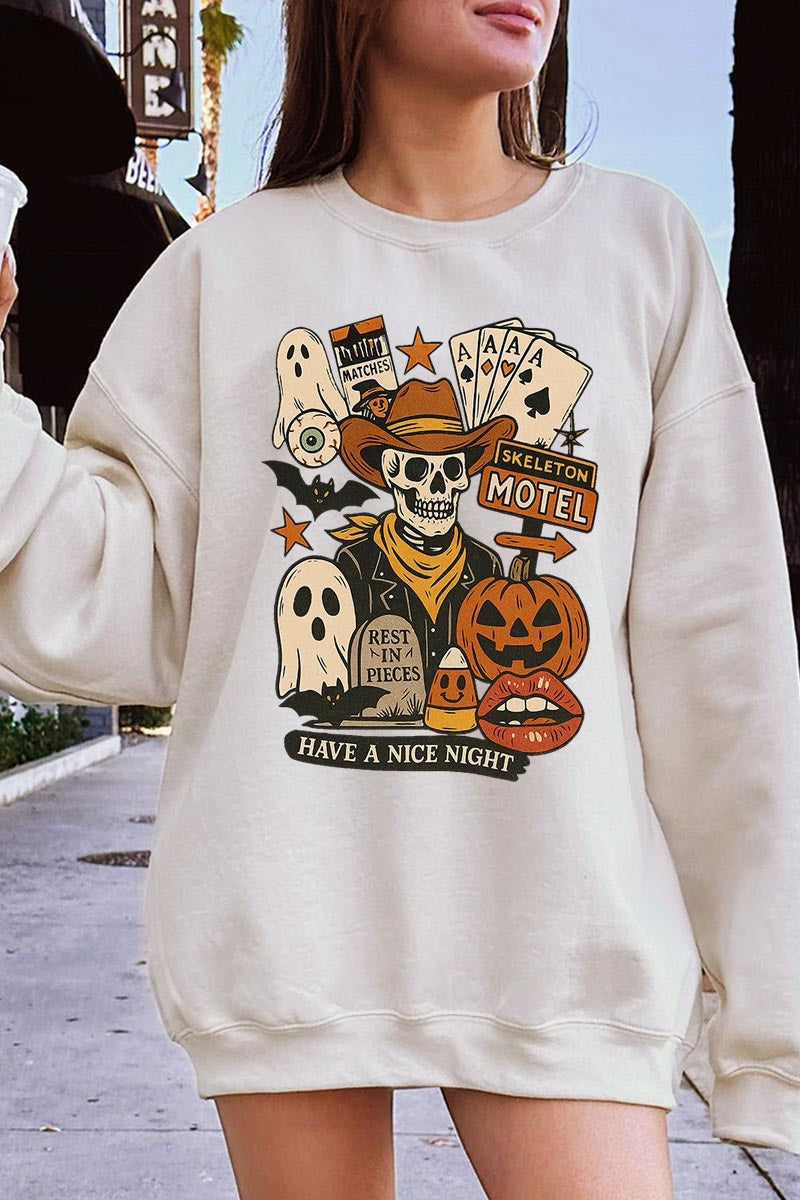 UL180P-E3107 Spooky Western Skeleton Graphic Plus Sweatshirt $25