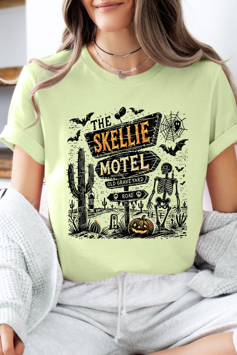 US3001-E3108 Skellie Motel Halloween Graphic Tee $12.5