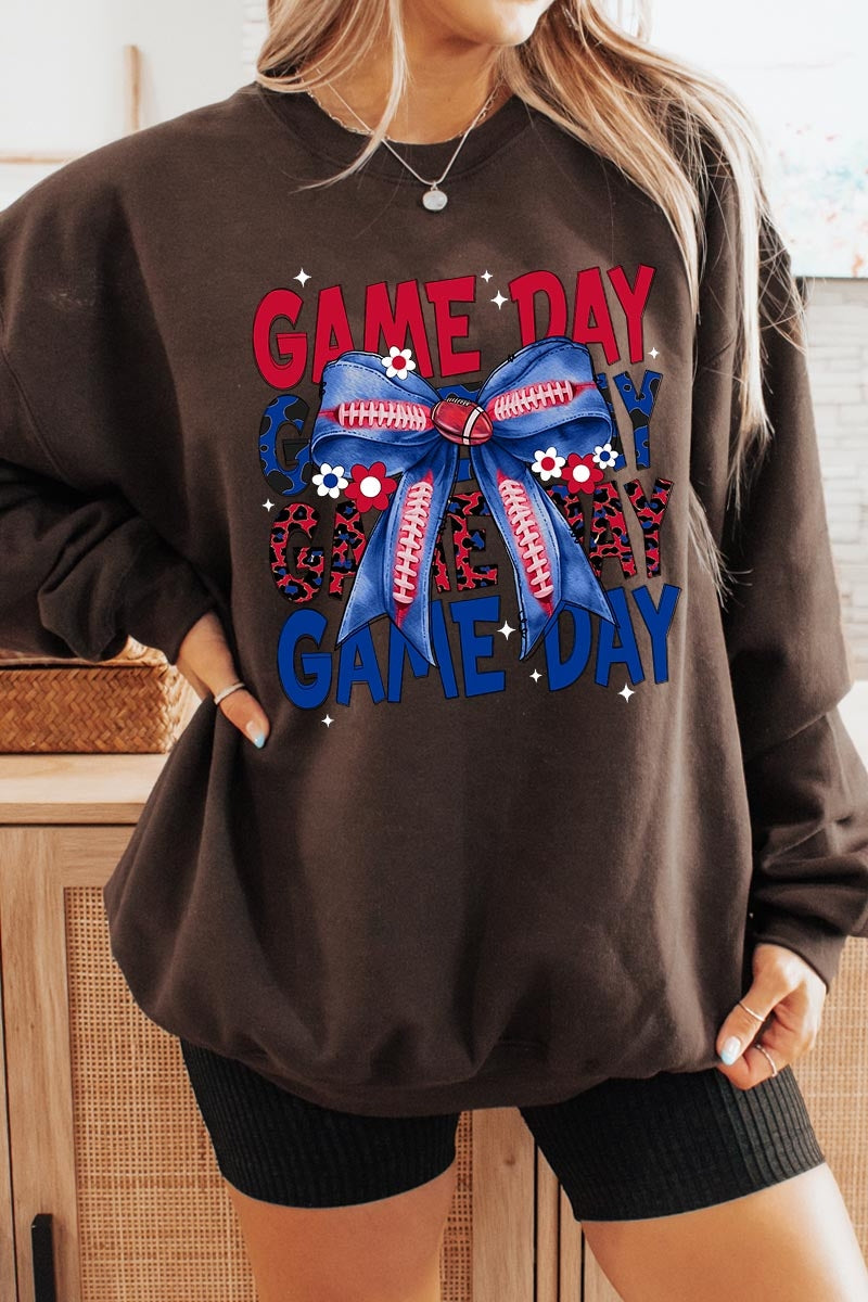 UL180P-E3087 Red Blue Football Game Day Bow Plus Sweatshirt $25