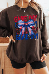 UL180P-E3087 Red Blue Football Game Day Bow Plus Sweatshirt $25