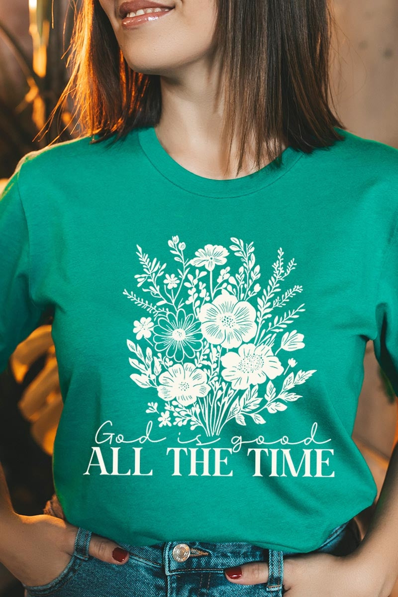US3001-E3116 God Is Good Floral Graphic Tee $12.5