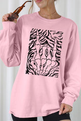 UL240-E3177 Skeleton Hands Zebra Graphic Long Sleeve Tee $13.75