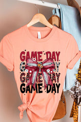 US3001-E3093 Red Silver Football Game Day Bow Graphic Tee $12.5