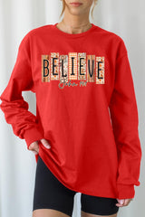 UL240P-E3167 Believe Fall Christian Graphic Plus Long Sleeve Tee $17