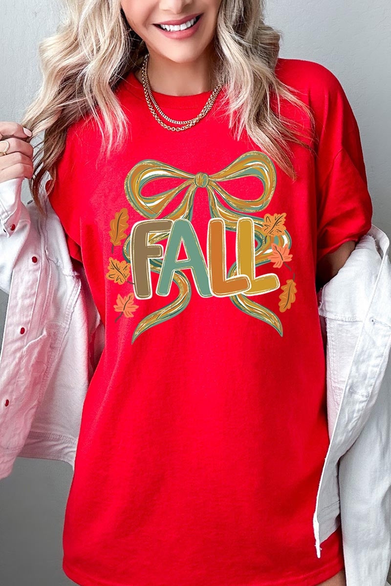 5000-E3121 Fall Brushstroke Bow Graphic Heavy Cotton Tee $9