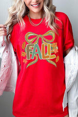 5000-E3121 Fall Brushstroke Bow Graphic Heavy Cotton Tee $9