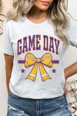 US3001P-E3063 Purple Game Day Football Bow Graphic Plus Tee $16
